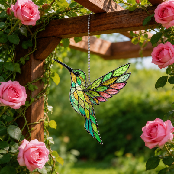 Leaf Wing Hummingbird Acrylic Suncatcher Window Hanging Gift for Mom Garden Lovers