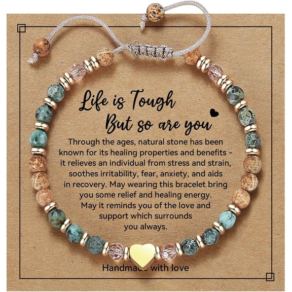 Leaf Women's Inspirational Birthday Gift - Healing Natural Stone Bracelet, Thinking of You Get Well Soon Gift for Female Friends and Sisters