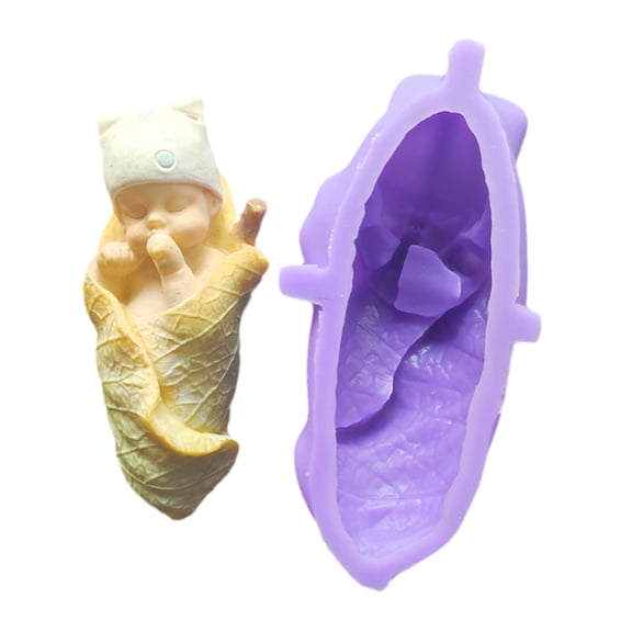 Leaf Wrapped Sleep for Doll Mold Epoxy Silicone Mold Table Soft Ceramic Plaster Ornament Pendant Home Decoration