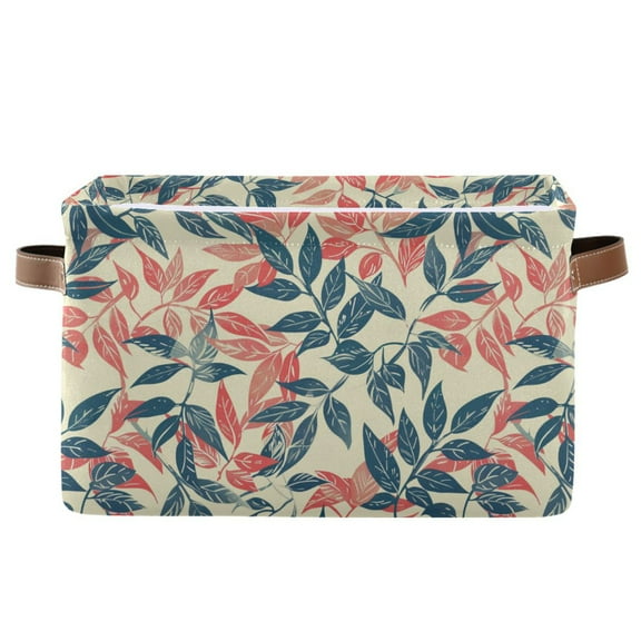 Leaf and Branch Storage Bins with Handle Fabric Organizer Basket Foldable Box 1 Pack 14.2x10.2x8.3