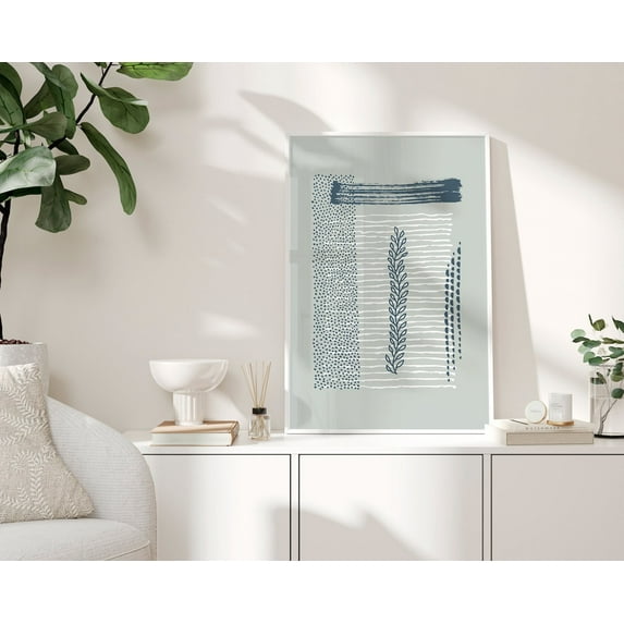 Leaf line art, Boho Wall Art, Abstract Botanical Print, Boho Floral Art, Blue Abstract Art, Pattern Abstract, Wall Art Poster Decor, Size 12x18 UNFFRAMED F03.1.8l305