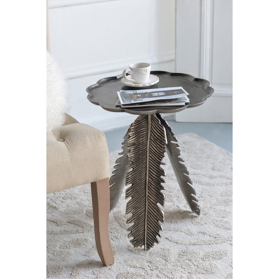 Leaf-themed Silver Antique Aluminium Side Table For Interior Decoration Leaf Accented With Grace