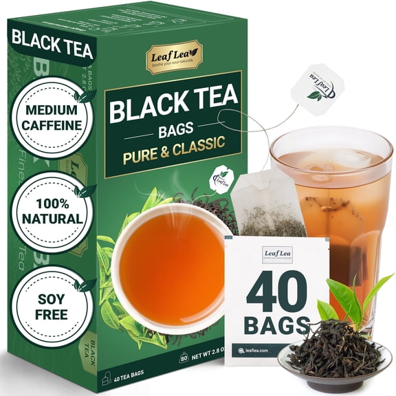 LeafLea 40 Black Tea Bags, Premium Full-Bodied Black Tea Leaves, Strong Robust and Flavoury, Natural Alertness with Caffeine