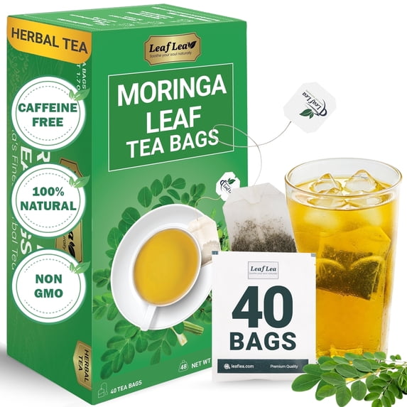 LeafLea 40 Moringa Tea Bags - Pure Moringa Leaf Herbal Tea, Caffeine-Free, Sugar-Free, Malunggay Tea