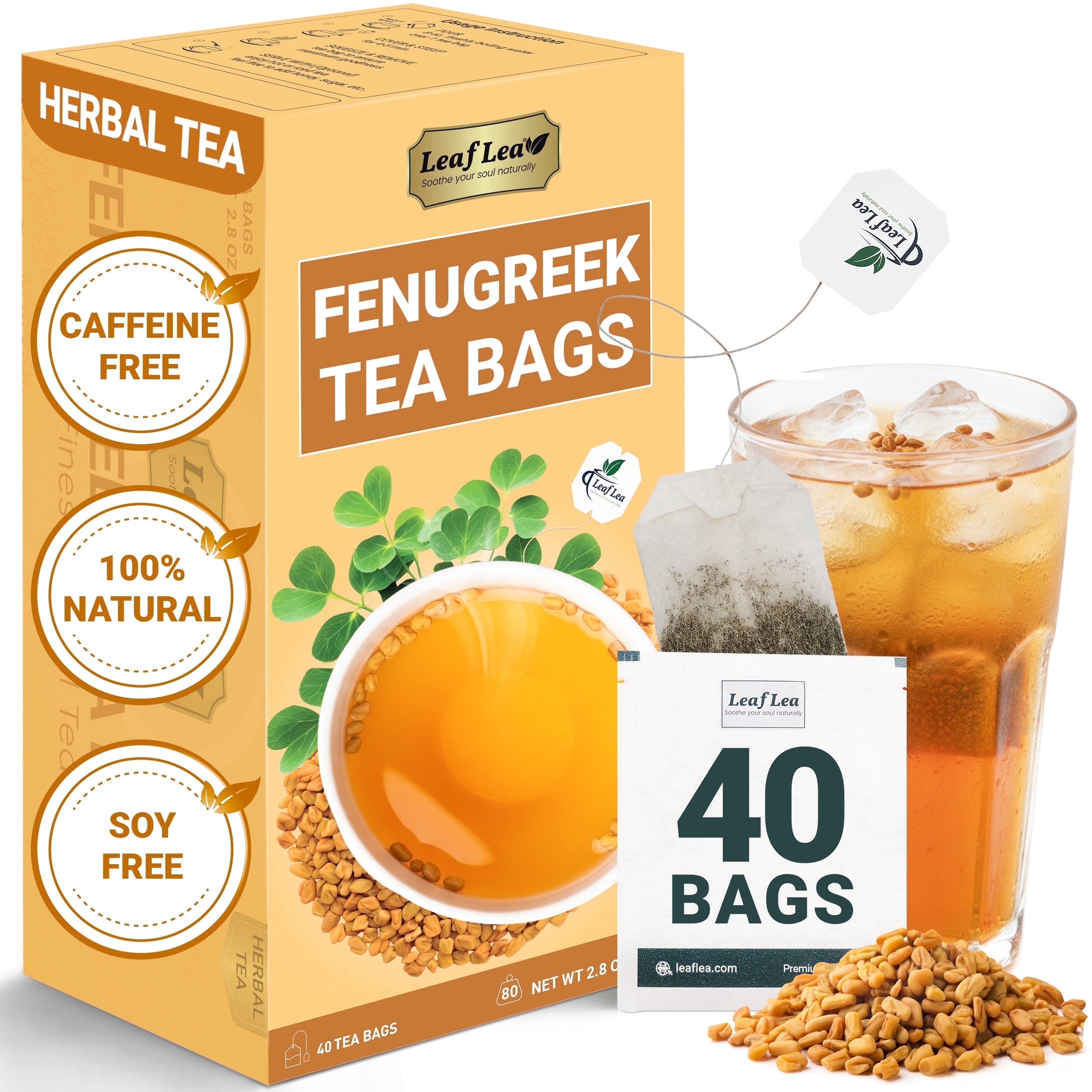 LeafLea 40 Natural Fenugreek Seed Tea Bags, Pure from Fenugreek Seeds, Fenogreco Tea with Distinct Aroma