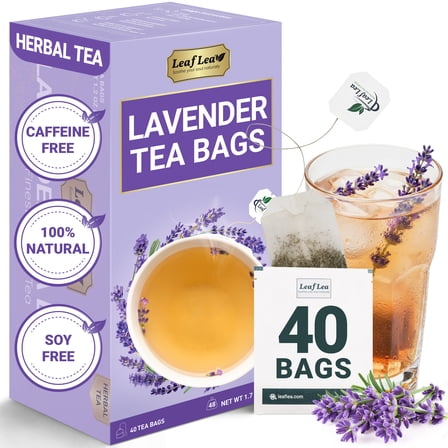 LeafLea 40 Premium Lavender Tea Bags, Natural Lavender Flowers, Delicate Floral Aroma & Smooth Flavor