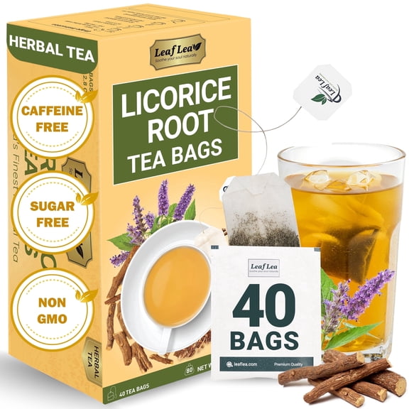 LeafLea 40 Premium Licorice Root Tea Bags, 100% Pure Licorice Spice , Herbal Infusion to Digestive Comfort, Te De Regaliz, Caffeine-Free, Sugar-Free