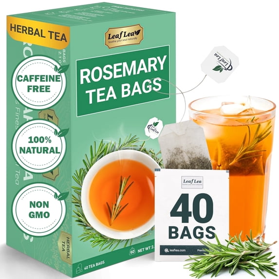LeafLea 40 Premium Rosemary Herbal Tea Bags, Tea with Rosemary for Gentle Digestive Comfort, Caffeine-Free, Sugar-Free, Non-GMO