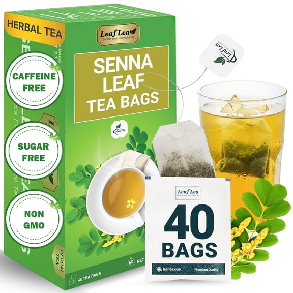 LeafLea 40 Senna Tea Bags – 100% Pure Senna Leaves, Herbal Laxative Tea for Gentle Constipation Relief, Caffeine-Free, Sugar-Free