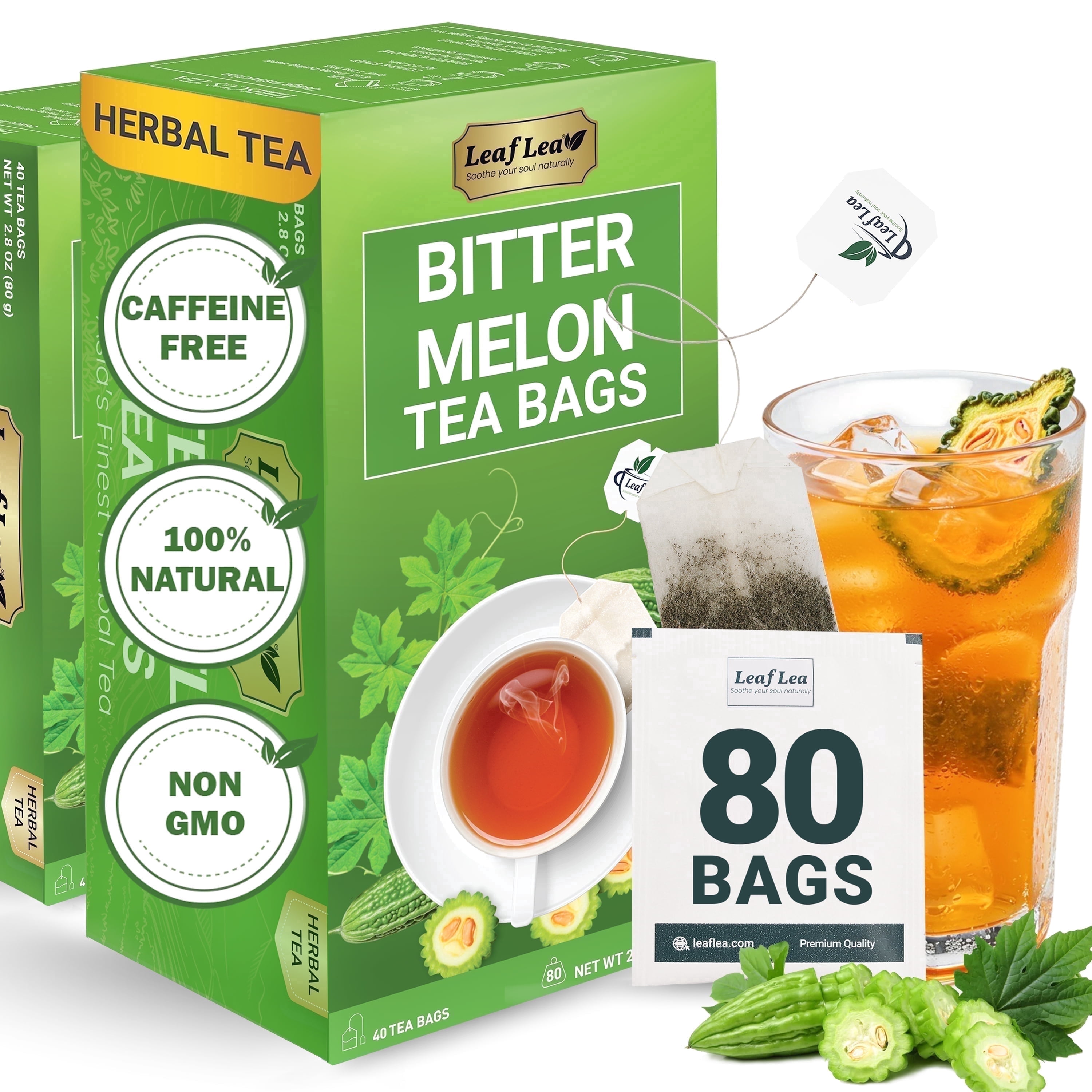 LeafLea 80 Bitter Melon Tea Bags, Premium Dried Momordica