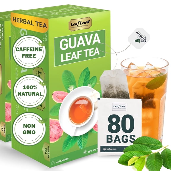 LeafLea 80 Guava Leaf Tea Bags, Herbal Tea Made from Natural Guava Leaves, Digestive Support & Immune Balance, Caffeine-Free, Sugar-Free