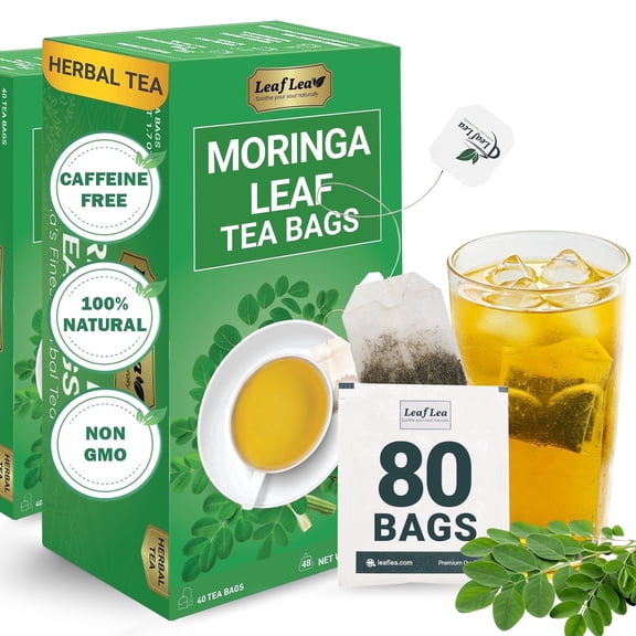 LeafLea 80 Moringa Tea Bags - Pure Moringa Leaf Herbal Tea, Caffeine-Free, Sugar-Free, Malunggay Tea