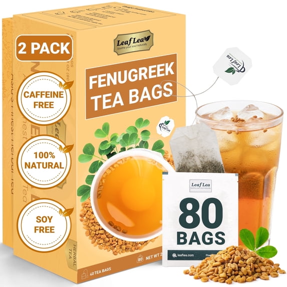 LeafLea 80 Premium Fenugreek Tea Bags, Natural Fenugreek Seed for Toasty Flavor & Sweet Aroma, Caffeine-Free, Sugar-Free, Vegan