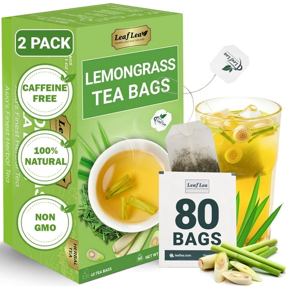 LeafLea 80 Premium Lemongrass Tea Bags, Natural Herbal Lemongrass Tea Leaves, Light & Soothing Taste, Caffeine-Free, Sugar-Free