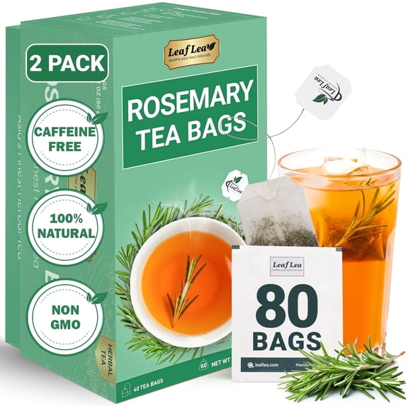 LeafLea 80 Rosemary Leaf Tea Bags, 100% Pure Rosemary Herbal Tea, Gentle Digestive Comfort, Caffeine-Free, Sugar-Free, , Individually Sealed