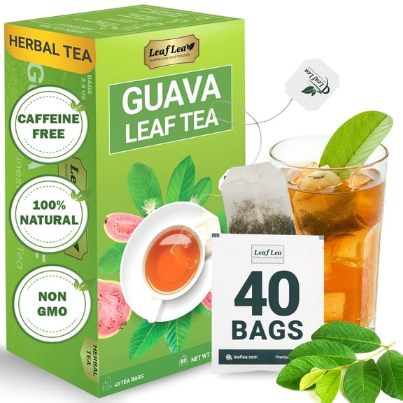 LeafLea Guava Leaf Tea, 40 Individually Wrapped Tea Bags, Made from 100% Natural Guava Leaves (Hojas De Guayaba), Supports Digestion & Wellness, Caffeine-Free, Sugar-Free, Vegan, Non-GMO