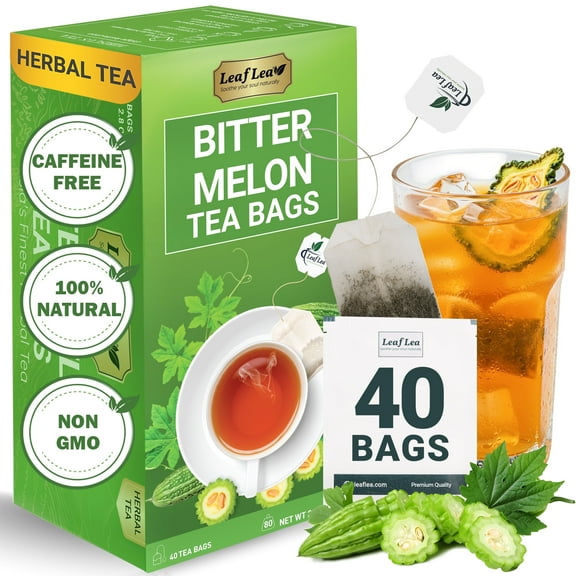 LeafLea 40 Bitter Melon Tea Bags, Cundeamor Herbal Tea with Melon Amargo (Gohyah), Traditional Fruit Tea, Caffeine-Free, Sugar-Free, Non-GMO, Vegan