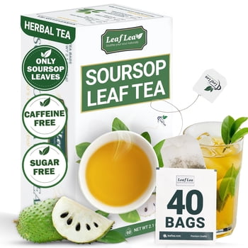 LeafLea 40 Premium Soursop Leaf Tea Bags, Natural Sour Sop Leaves, Graviola Leaves Tea, Hoja Guanabana , Digestion Support, No Sugar, No Caffeine