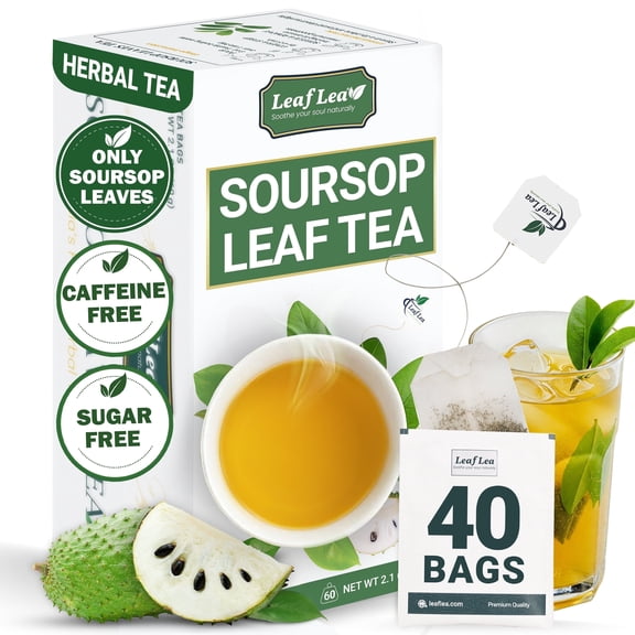LeafLea 40 Premium Soursop Leaf Tea Bags, Natural Sour Sop Leaves, Graviola Leaves Tea, Hoja Guanabana , Digestion Support, No Sugar, No Caffeine
