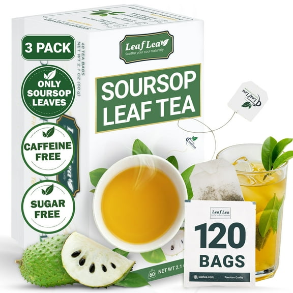 LeafLea 120 Premium Soursop Leaves Tea Bags, 100% Soursop Graviola Leaves, Hojas De Guanabana with a Smooth, Earthy Flavor, Caffeine-Free