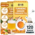 thumbnail image 1 of LeafLea Turmeric Ginger Cinnamon Tea Bags, 100% Natural & Pure Ginger Turmeric, Caffeine-Free, Sugar-Free, 120 Tea Bags, 1 of 17