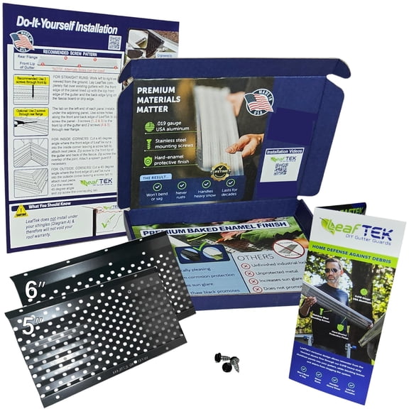 LeafTek Gutter Guard Sample Kit – Test Fit for 5” and 6” Gutters – USA‑Made Heavy Duty Black Aluminum Sections (8-Inch in Length) with Stainless Steel Screws & DIY Installation Guide