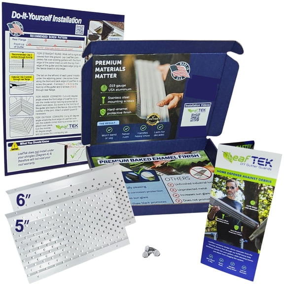 LeafTek Gutter Guard Sample Kit – Test Fit for 5” and 6” Gutters – USA‑Made Heavy Duty White Aluminum Sections (8-Inch in Length) with Stainless Steel Screws & DIY Installation Guide