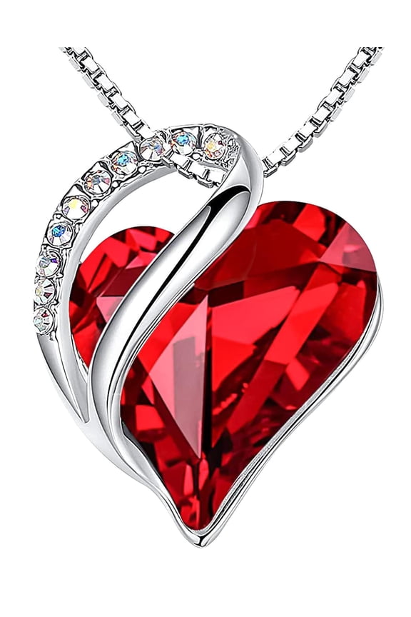 Gift Necklaces for Women, Infinity Love Birthstone Heart Pendant, Ruby Garnet Red Crystal for January July, Birthday Jewelry for Her, Mom, Wife, Silver Plated, 18" + 2" Chain Y101