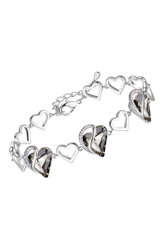 Infinity Love Heart Link Bracelets, Crystal Bracelet for Women, Silver Tone Jewelry Gifts for Her, Healing Stone for Protection, Crystal Black, 7-inch Chain and 2-inch Extender