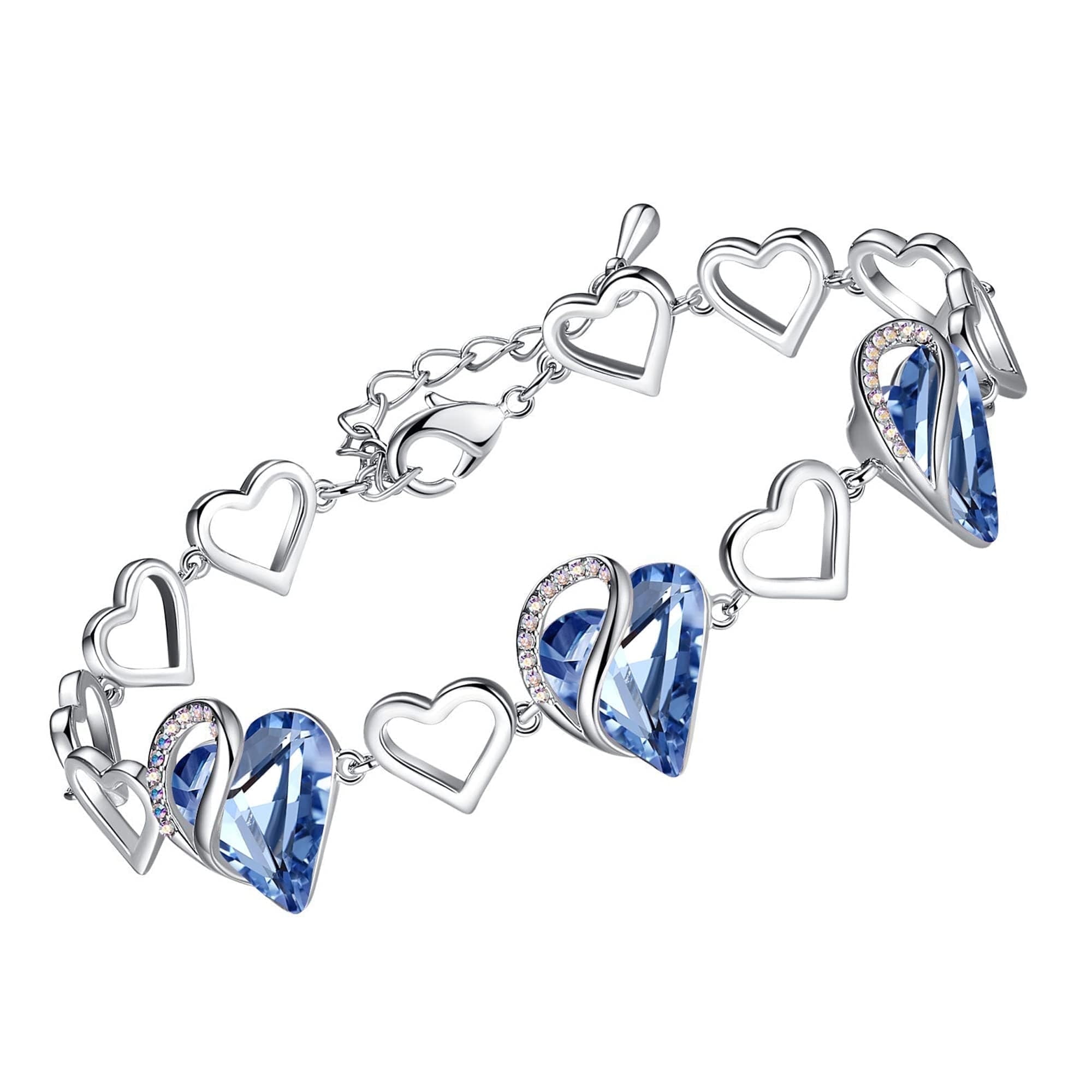 Leafael Infinity Love Heart Link Bracelets, March & December Birthstone ...