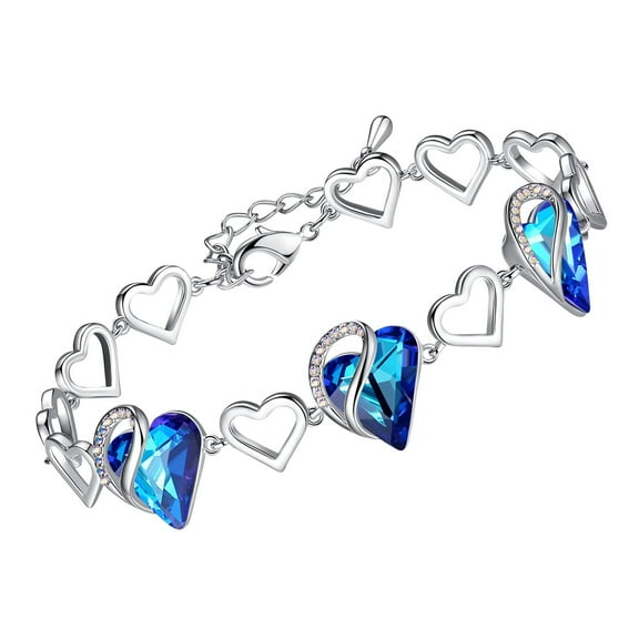 Leafael Infinity Love Heart Link Bracelets, September Birthstone Crystal Bracelet for Women, Silver Tone Jewelry Gifts for Her, Rainbow Blue, 7-inch Chain and 2-inch Extender