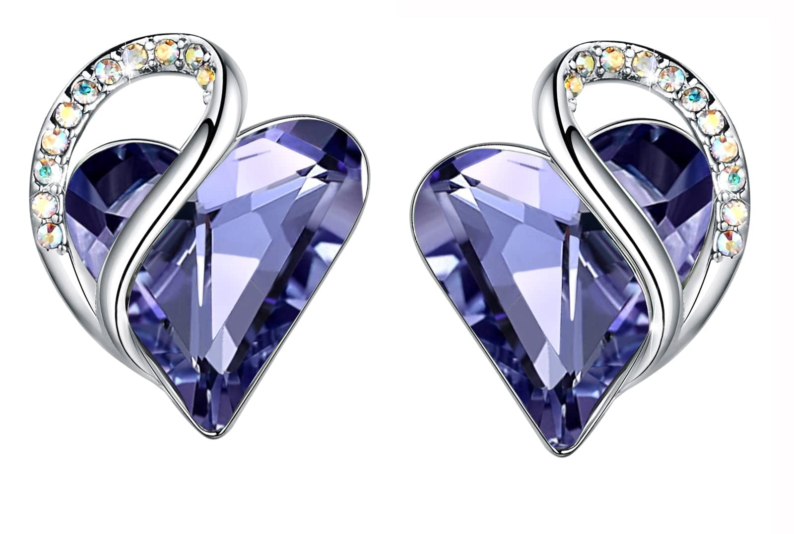 Leafael February Birthstone Crystal Earrings for Women, Tanzanite Purple Stone Stud Pierced Earring, Silver Plated Heart Birthday Gifts for Mom, Mother, and Young Adult