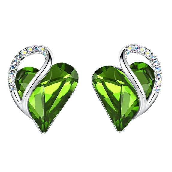 Leafael Infinity Love Heart Stud Earrings for Women, Silver Tone Fashion Statement Jewelry, Birthday Gifts for Daughter Girlfriend Mom Wife Her, August Birthstone Crystal, Peridot Green