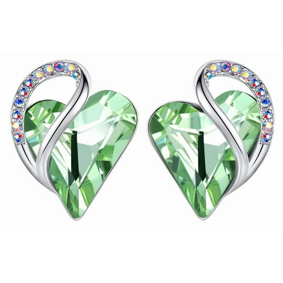 Leafael Silver Plated Green Heart Stud Earrings with Austrian Birthstone Crystal for August, Gifts for Women, Mom, and Mother
