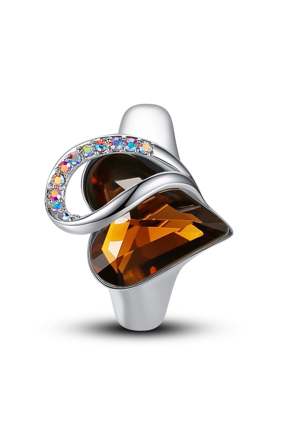 Infinity Love Women's Adjustable Heart Ring with Dark Topaz Brown Birthstone Crystal for November, Healing Stone for Stress Relief, Jewelry Gifts for Women, Silver-tone, Open End, Size 6.5-24