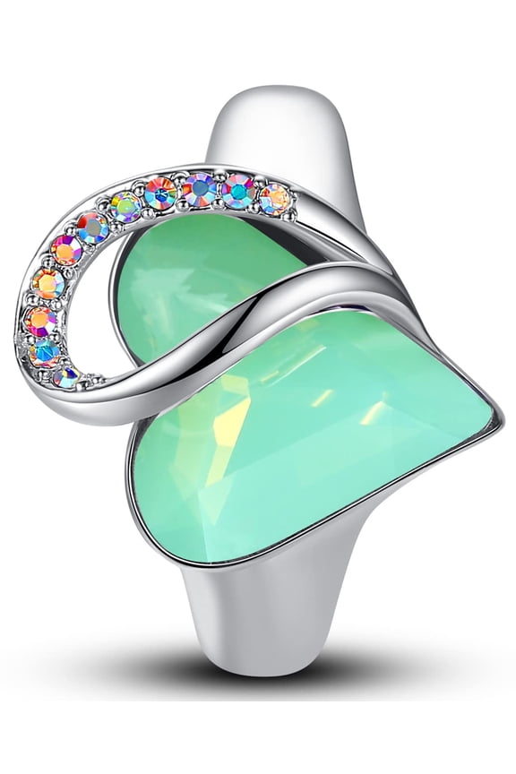 Infinity Love Women's Adjustable Heart Ring with Jade Opal Green Healing Stone Crystal for Luck, Jewelry Gifts for Women, Silver-Tone, Open End, Size 6.5-9
