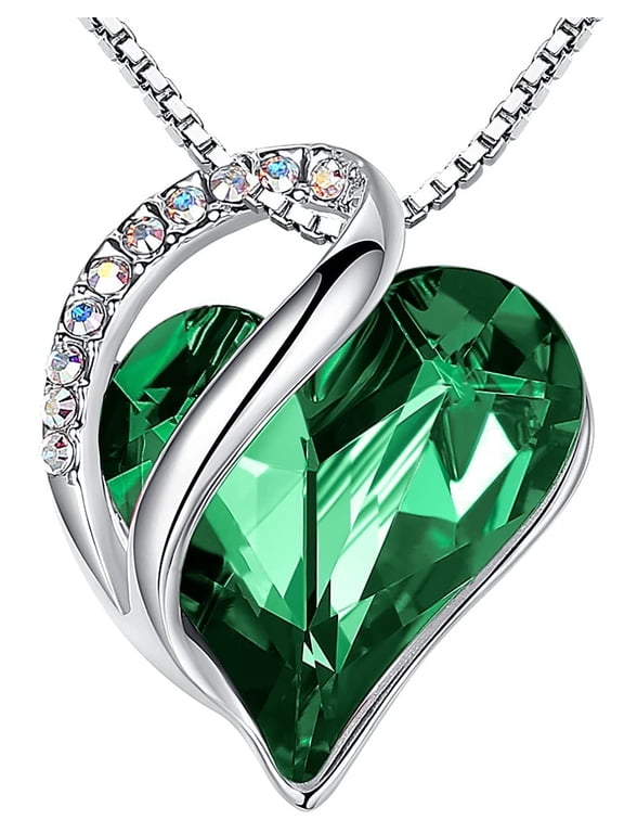 Necklaces for Women, Infinity Love Heart Pendant with Emerald Green Birthstone Crystal for May, Jewelry Gifts for Wife, Silver Plated 18 + 2 inch Chain, Graduation Birthday Gift for Wife Mom