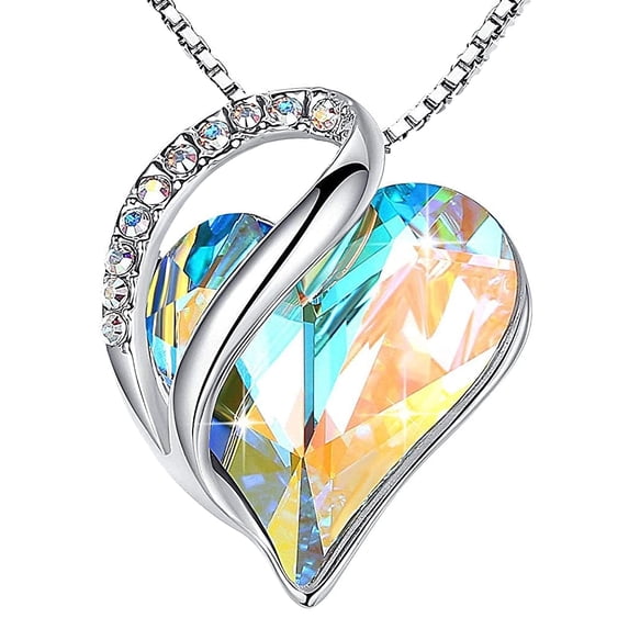 Leafael Necklaces for Women, Infinity Love Heart Pendant with Opal White Birthstone Crystal for April, Jewelry Gifts for Wife, Silver Plated 18 + 2 inch Chain, Birthday Gift for Mom Girlfriend Girls