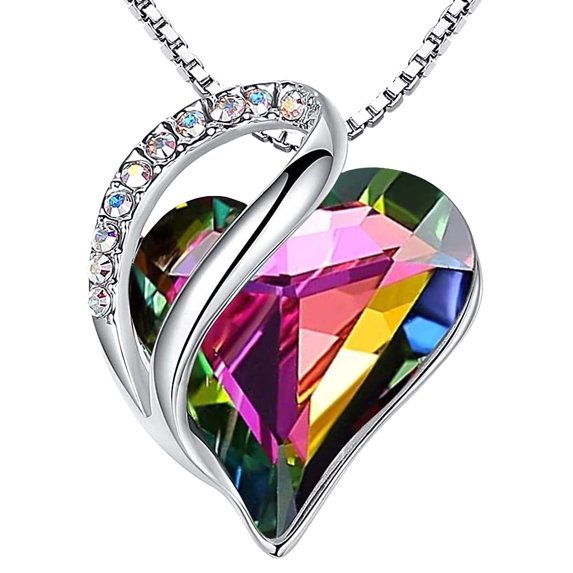 Leafael Necklaces for Women, Infinity Love Heart Pendant Rainbow Black Healing Crystal for Protection, Jewelry Gifts for Wife, Silver Plated 18 + 2 inch Chain, Birthday Gift for Mom Girlfriend Girls