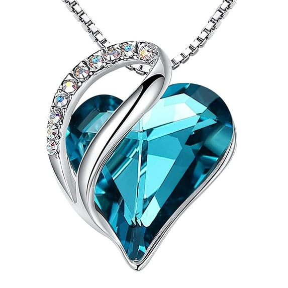 Leafael Necklaces for Women, Infinity Love Heart Pendant with Zircon Blue Birthstone Crystal for December, Jewelry Gifts for Wife, Silver Plated 18 + 2 inch Chain, Graduation Birthday Gift for Mom Her