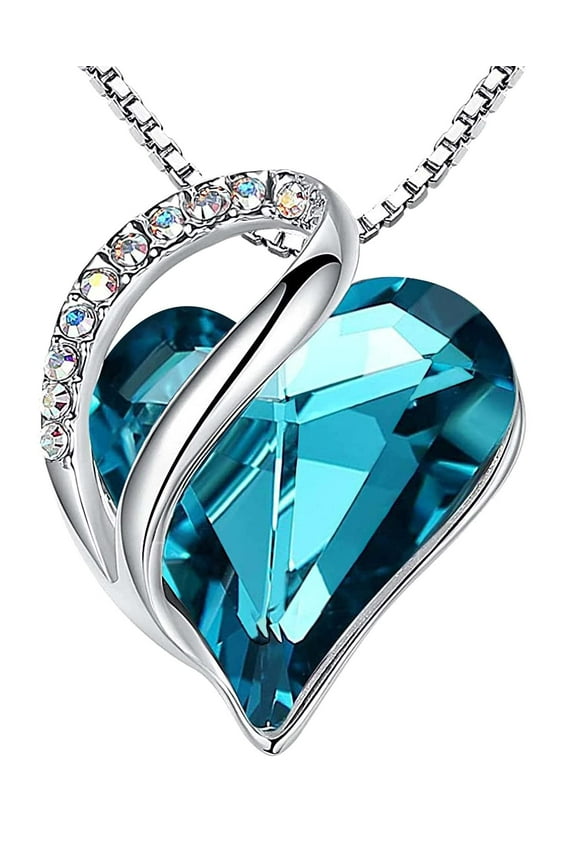 Necklaces for Women, Infinity Love Heart Pendant with Zircon Blue Birthstone Crystal for December, Jewelry Gifts for Wife, Silver Plated 18 + 2 inch Chain, Graduation Birthday Gift for Mom Her