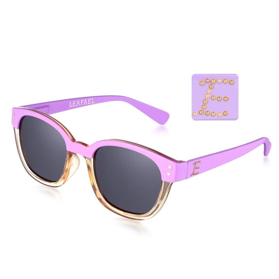 Leafael Personalized Initials Polarized Sunglasses for Women, Letter E – Two-Tone Purple Square Frame, UV400 Monogram Sunglasses, Gift for Her & Bridesmaids