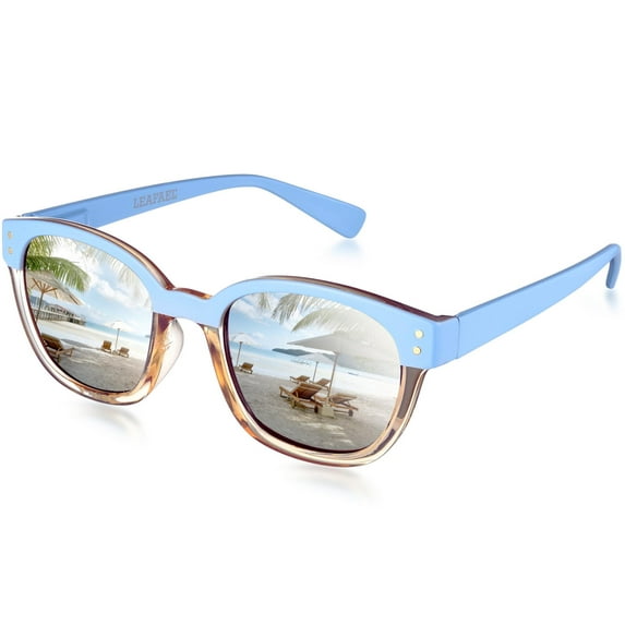 Leafael Polarized Sunglasses Women's Trendy Two Tone Retro Design, 100% UV Protection, Classic Blue Square, Casual & Active