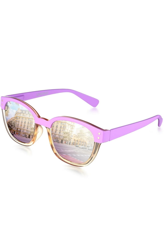 Polarized Sunglasses Women's Trendy Two Tone Retro Design, 100% UV Protection, Classic Purple Square, Casual & Active