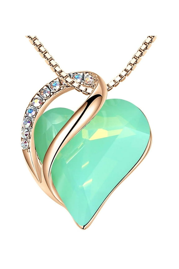 Rose Gold Plated Necklace for Women: Heart Shaped Jade Green Healing Crystal Center, Dazzling Cubic Zirconia, Hypoallergenic Chain (18"+2"), Jewelry Gifts for Anniversaries and Birthdays