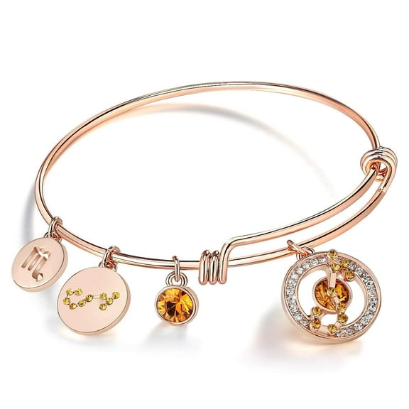 Leafael Superstar Scorpio Zodiac Expandable Bangle Bracelet Made with Premium Crystals Horoscope Constellation October November Birthstone Topaz Brown Jewelry, Rose Gold Plated, 7"