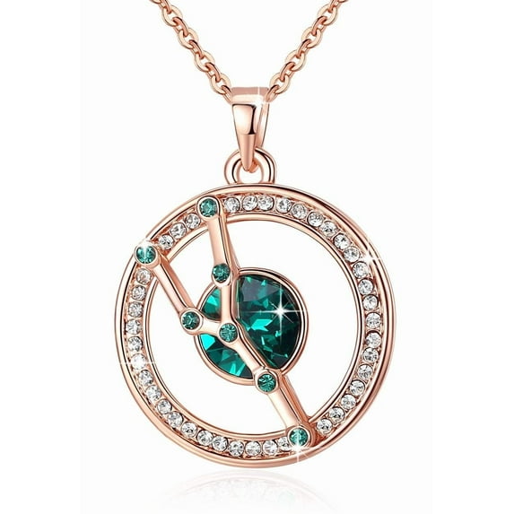Leafael "Superstar Zodiac Constellation Pendant Necklace Made with Premium Crystal April May Birthstone Emerald Green Horoscope Jewelry, Taurus, 14k Rose Gold Plated, 18"+2"