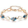 thumbnail image 1 of Leafael Wish Stone Link Charm Bracelet with Zircon Blue Birthstone Crystal for December, Rose Gold Plated, 7"+2", 1 of 7