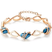 Leafael Wish Stone Link Charm Bracelet with Zircon Blue Birthstone Crystal for December, Rose Gold Plated, 7"+2"