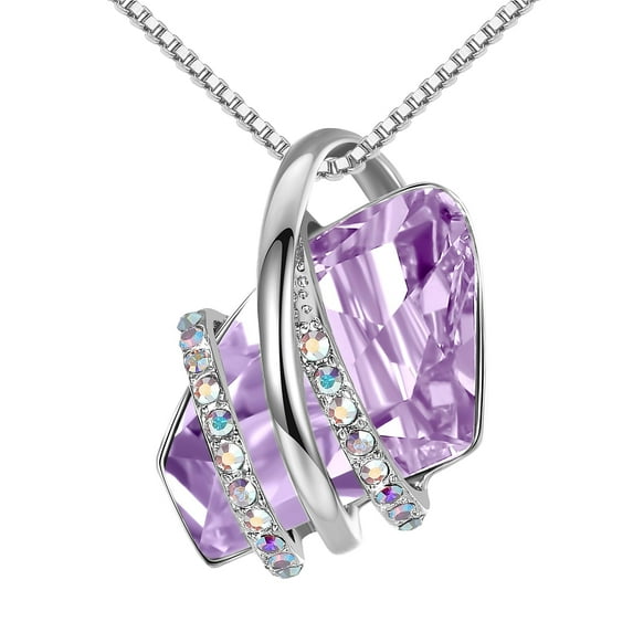 Leafael Wish Stone Pendant Necklace with Alexandrite Light Purple Birthstone Crystal for June, Silvertone, 18" + 2" Chain